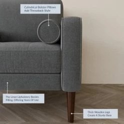 Belleze Erik Accent Chair Tufted Linen With Bolster Pillows, Grey -GDF sofa Shop 00410b8a025e6ff2 2771 w800 h800 b0 p0