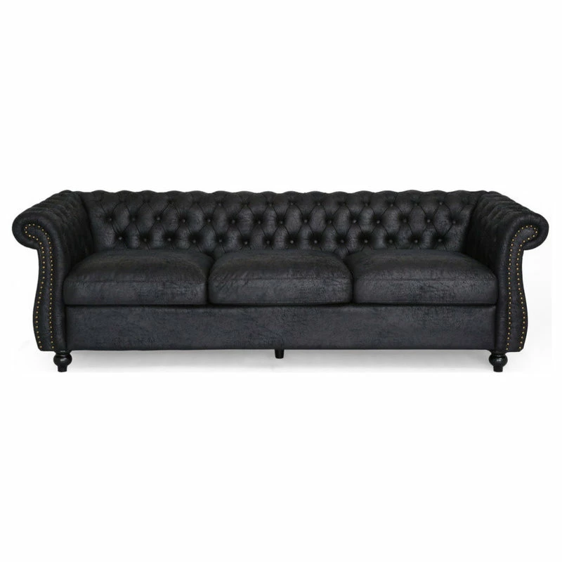 GDFStudio Vita Chesterfield Tufted Faux Leather Sofa, Black 3 GDFStudio Vita Chesterfield Tufted Faux Leather Sofa, Black