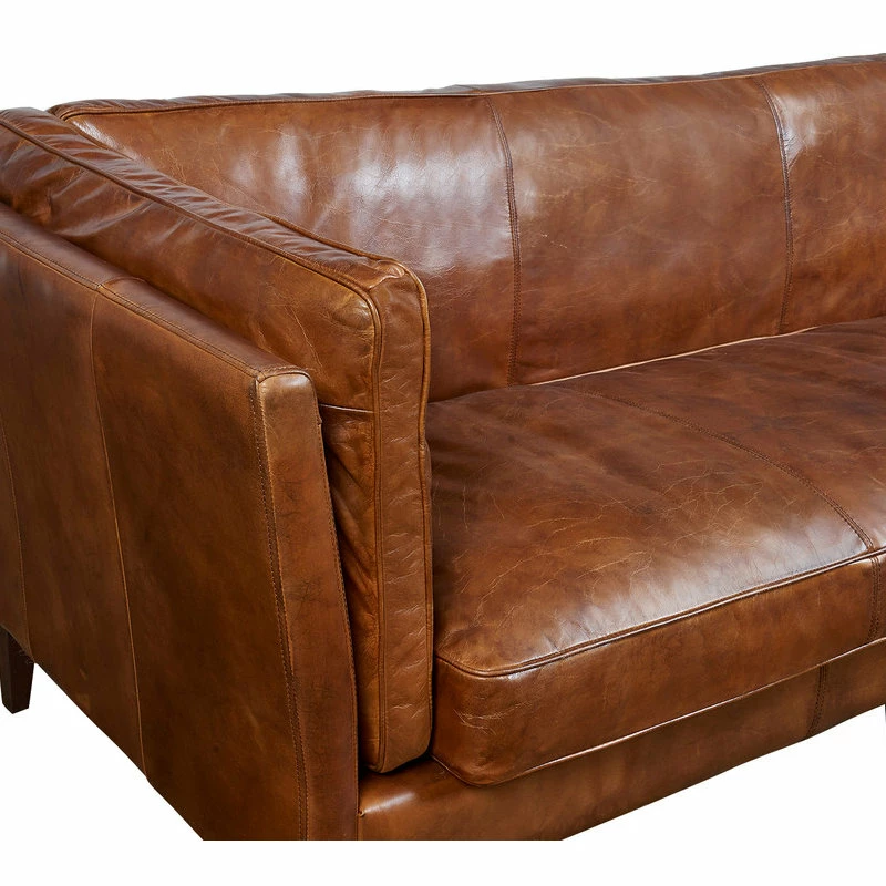 Crafters And Weavers Top Grain Vintage Leather Kenmore Sofa, Light Brown 5 Crafters And Weavers Top Grain Vintage Leather Kenmore Sofa, Light Brown - Image 3