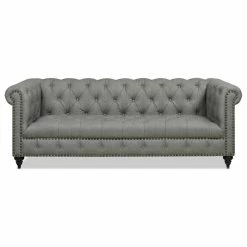 Jennifer Taylor Home Alto 88" Tufted Chesterfield Sofa, Dark Heathered Grey Linen
