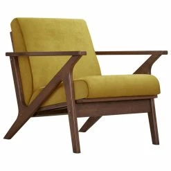 Omax Decor Zola Lounge Chair, Gold Velvet/Walnut