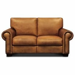 Hello Sofa Home Valencia 100% Top Grain Hand Antiqued Leather Traditional Loveseat, Tan