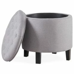 Belleze Storage Ottoman With Button Tufted Accents, Gray