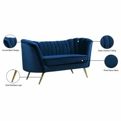 Meridian Furniture Margo Velvet Loveseat, Navy -GDF sofa Shop 0531563602740dfa 6476 w800 h800 b1 p0