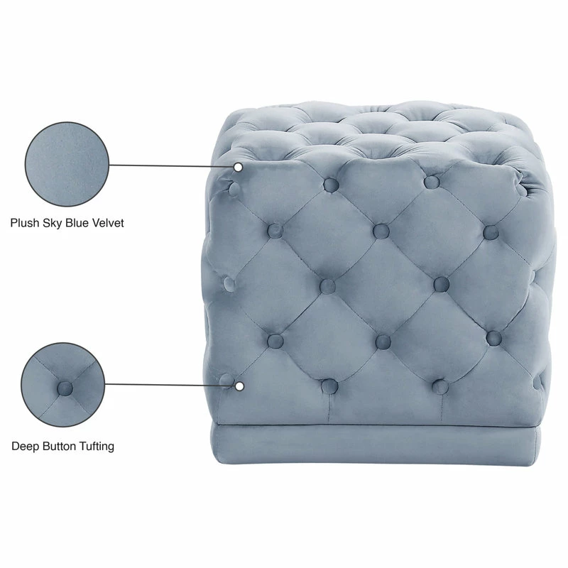 Meridian Furniture Stella Velvet Ottoman/Stool, Sky Blue 5 Meridian Furniture Stella Velvet Ottoman/Stool, Sky Blue - Image 3
