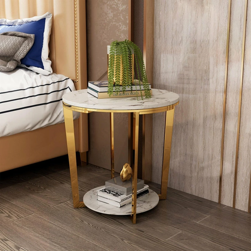 HOMARY Faux Marble Round End Table For Living Room With Storage Shelf Gold 4 HOMARY Faux Marble Round End Table For Living Room With Storage Shelf Gold - Image 2