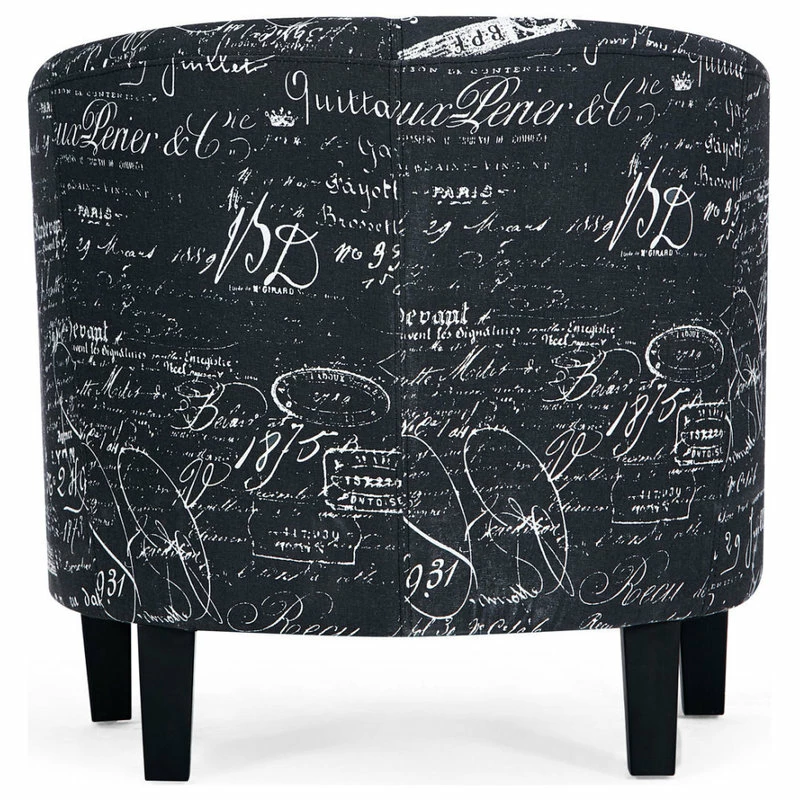 Belleze Accent Chair W/ Ottoman Round Arms Curved Back French Print Script,Black Patter 5 Belleze Accent Chair W/ Ottoman Round Arms Curved Back French Print Script,Black Patter - Image 3
