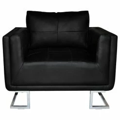 Vida XL International B.V. VidaXL Cube Armchair With Chrome Feet Real Leather Black Luxury Furniture Home -GDF sofa Shop 061141dc09284a43 4897 w800 h800 b1 p0