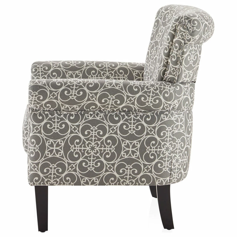 Belleze Arm Fabric Upholstered Chair Nailhead Trim Accent Chair, Gray 5 Belleze Arm Fabric Upholstered Chair Nailhead Trim Accent Chair, Gray - Image 3