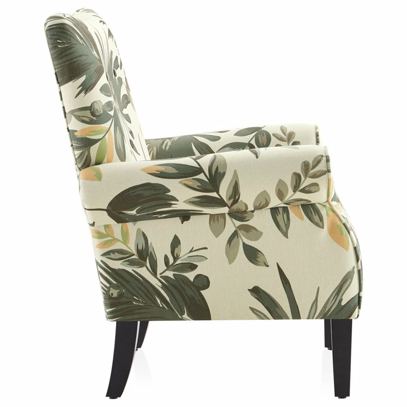 Belleze High Wingback Linen Armchair, Green Floral 4 Belleze High Wingback Linen Armchair, Green Floral - Image 2