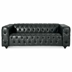 GDFStudio Marengo Contemporary Tufted 3 Seater Sofa, Midnight + Espresso, Faux Leather