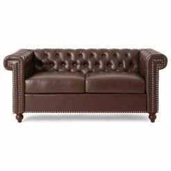 GDFStudio Timber Contemporary Button Tufted Loveseat With Nailhead Trim, Dark Brown And Es