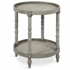 Uniek Bellport Round Wood Side Table With Shelf, Gray 20x20x24
