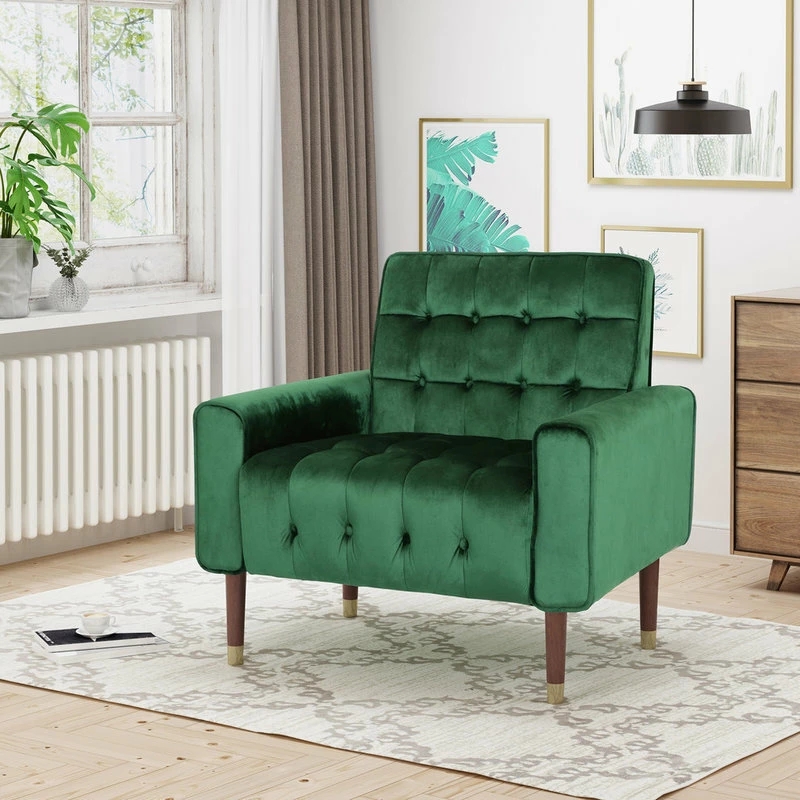 GDFStudio GDF Studio Betsy Modern Button-Tufted Waffle Stitching Velvet Armchair, Emerald 4 GDFStudio GDF Studio Betsy Modern Button-Tufted Waffle Stitching Velvet Armchair, Emerald - Image 2