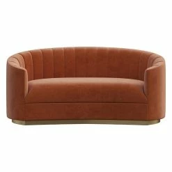 HOMARY 70.9" Curved Sofa Orange Velvet Upholstery Modern Couch Floor Sofa In Small