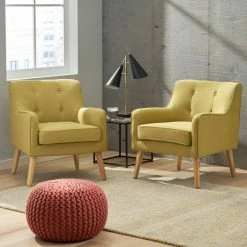 GDFStudio GDF Studio Fontinella Mid-Century Modern Fabric Tufted Arm Chair, Verdure Yellow, Set Of 2 -GDF sofa Shop 09612a7b0229671b 9506 w800 h800 b0 p0