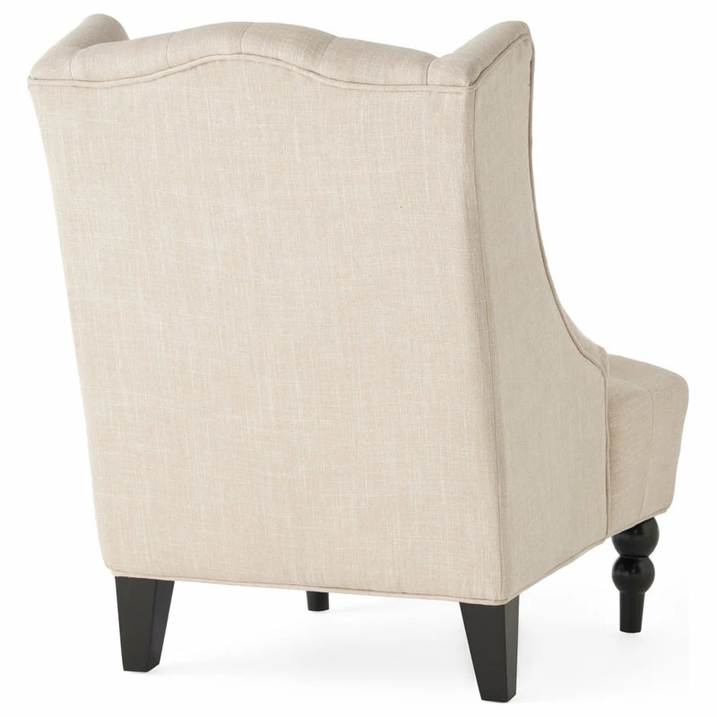 GDFStudio GDF Studio Clarice Tall Wingback Tufted Fabric Accent Chair, Light Beige 6 GDFStudio GDF Studio Clarice Tall Wingback Tufted Fabric Accent Chair, Light Beige - Image 4