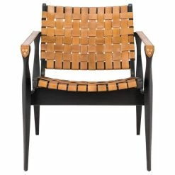 Safavieh Dilan Leather Safari Chair, Black/Brown