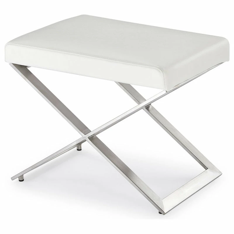 Zuri Furniture Modern Fenix Ottoman Smooth White Leatherette Brushed Stainless Steel Base 5 Zuri Furniture Modern Fenix Ottoman Smooth White Leatherette Brushed Stainless Steel Base - Image 3