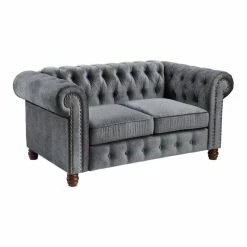 Domain Industries Inc. Lexicon Welwyn Velvet Chesterfield Loveseat In Dark Gray