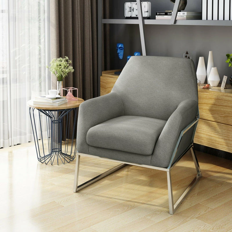 GDFStudio GDF Studio Zach Modern Fabric Armchair With Stainless Steel Frame, Gray 4 GDFStudio GDF Studio Zach Modern Fabric Armchair With Stainless Steel Frame, Gray - Image 2