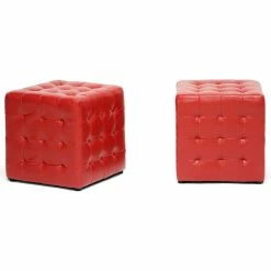 Baxton Studio Modern Cube Ottomans, Set Of 2, Red