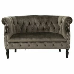 GDFStudio GDF Studio Melaina Tufted Scroll Arm New Velvet Loveseat, Gray