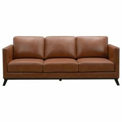 Abbyson Living Sullivan Mid-Century Top Grain Leather Sofa, Camel