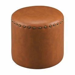 Pilaster Designs Andrea Upholstered Ottoman With Nailhead Trim, Brown