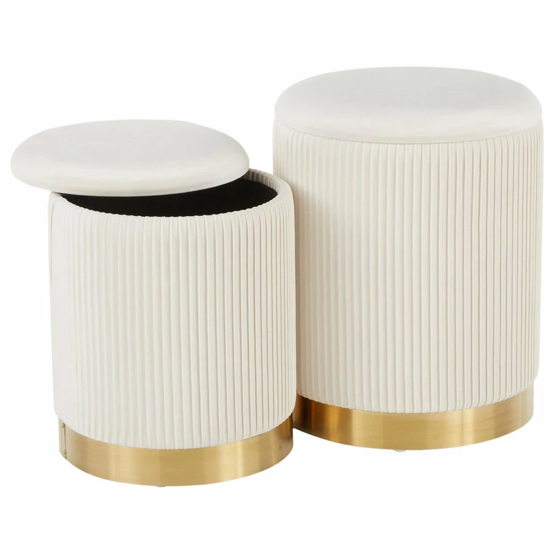 Lumisource Marla Gold And Cream Nesting Pleated Ottoman Set OT-MARLA PLT VCR 5 Lumisource Marla Gold And Cream Nesting Pleated Ottoman Set OT-MARLA PLT VCR - Image 3