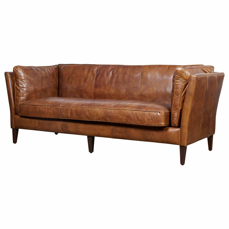 Crafters And Weavers Top Grain Vintage Leather Kenmore Sofa, Light Brown 3 Crafters And Weavers Top Grain Vintage Leather Kenmore Sofa, Light Brown