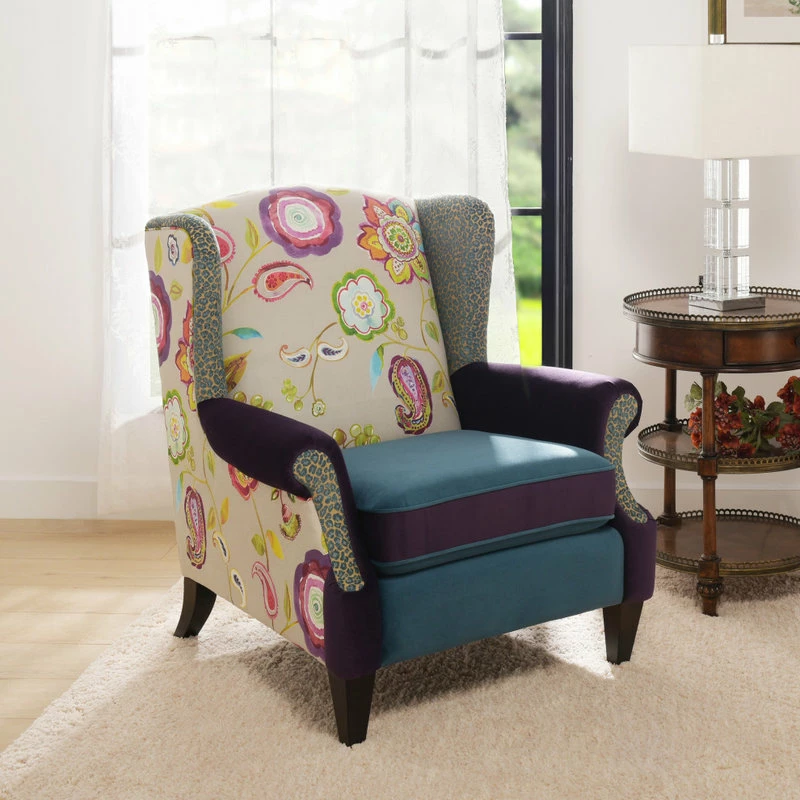 Jennifer Taylor Home Anya Boho Chic Wingback Accent Arm Chair, Floral & Leopard, Purple Blue Teal 5 Jennifer Taylor Home Anya Boho Chic Wingback Accent Arm Chair, Floral & Leopard, Purple Blue Teal - Image 3