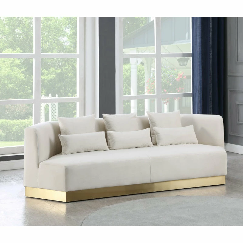 Meridian Furniture Marquis Velvet Sofa With Brushed Gold Stainless Steel Base, Cream 4 Meridian Furniture Marquis Velvet Sofa With Brushed Gold Stainless Steel Base, Cream - Image 2