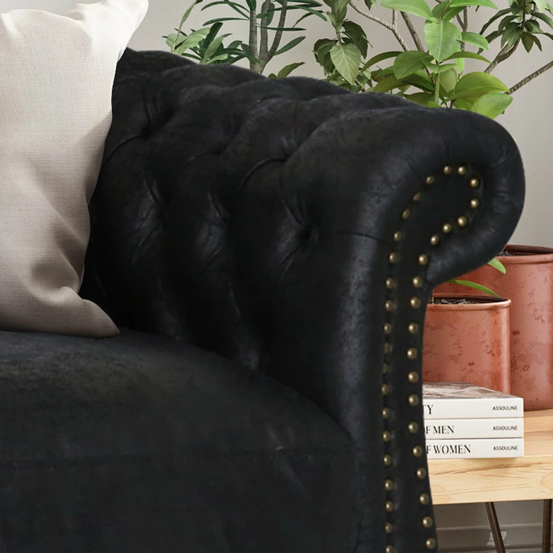 GDFStudio Vita Chesterfield Tufted Faux Leather Sofa, Black 6 GDFStudio Vita Chesterfield Tufted Faux Leather Sofa, Black - Image 4