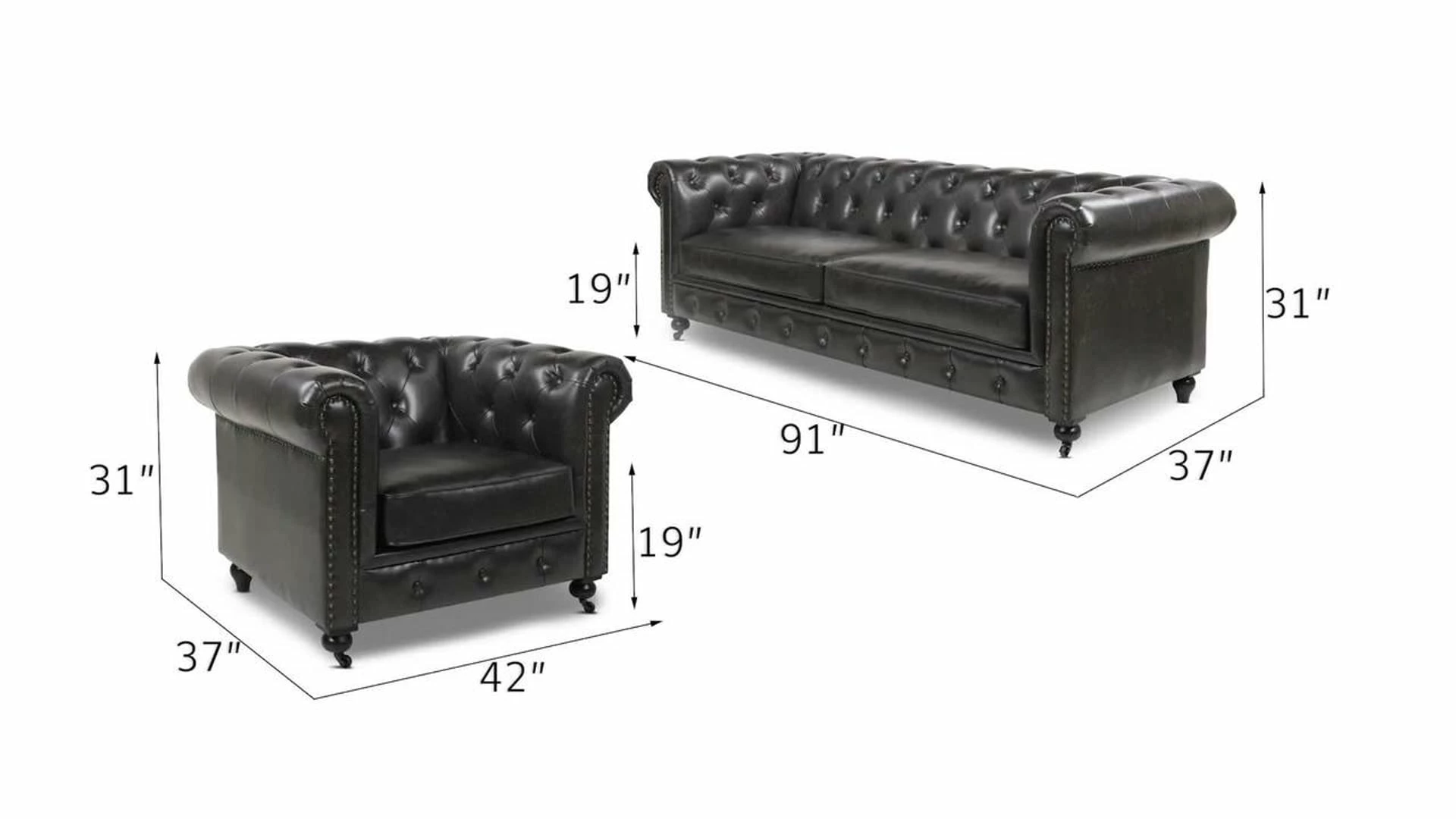 Jennifer Taylor Home Winston 91" Tufted Chesterfield Sofa, Vintage Black Brown Faux Leather 4 Jennifer Taylor Home Winston 91" Tufted Chesterfield Sofa, Vintage Black Brown Faux Leather - Image 2