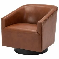 Comfort Pointe Geneva Charcoal Wood Base Swivel Chair, Caramel