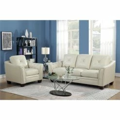 Maklaine Tufted Leather Sofa In Ivory -GDF sofa Shop 11d18ec00d66d399 7044 w800 h800 b0 p0