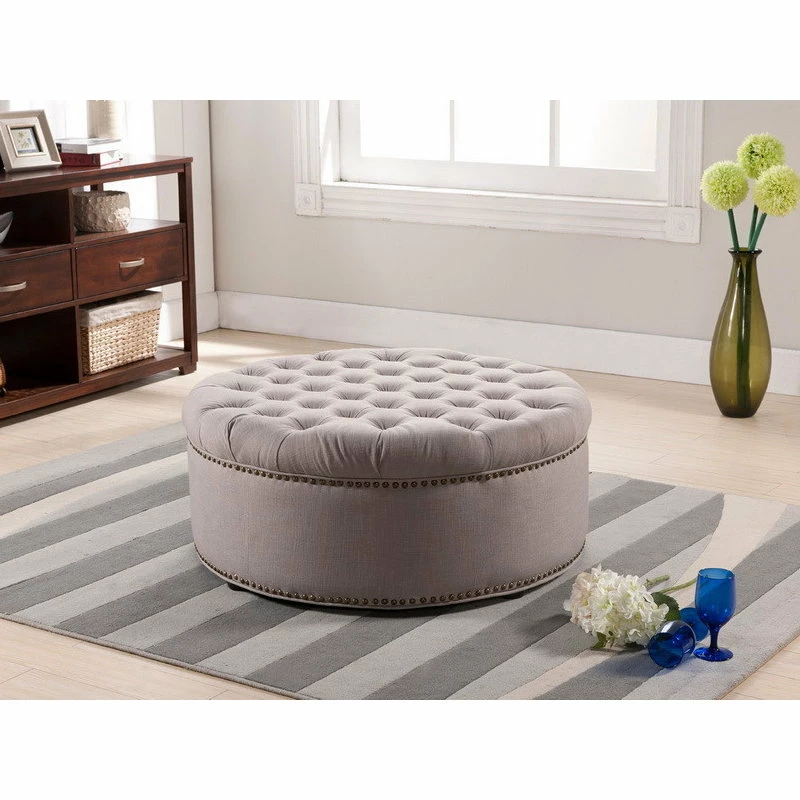 Baxton Studio Iglehart Beige Linen Modern Tufted Ottoman 5 Baxton Studio Iglehart Beige Linen Modern Tufted Ottoman - Image 3