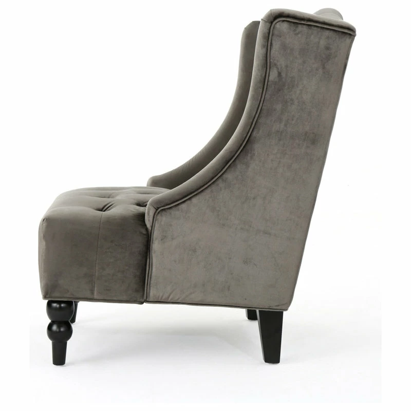 GDFStudio GDF Studio Talisa Winged High-Back Tufted New Velvet Club Chair, Gray 8 GDFStudio GDF Studio Talisa Winged High-Back Tufted New Velvet Club Chair, Gray - Image 6