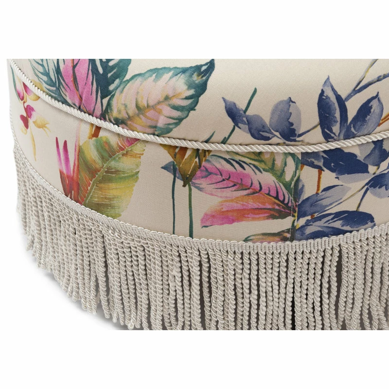 Jennifer Taylor Home Yolanda Tufted Round Ottoman With Bullion Trim, Beige Floral 6 Jennifer Taylor Home Yolanda Tufted Round Ottoman With Bullion Trim, Beige Floral - Image 4