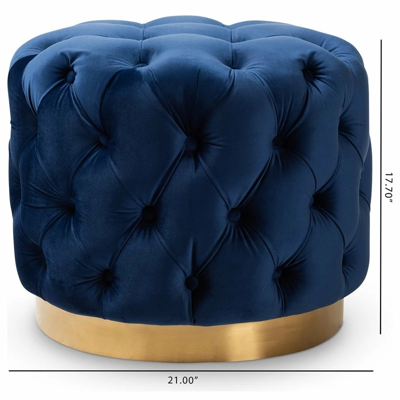 Wholesale Interiors Valeria Glam Royal Blue Velvet Gold Button Tufted Ottoman 7 Wholesale Interiors Valeria Glam Royal Blue Velvet Gold Button Tufted Ottoman - Image 5