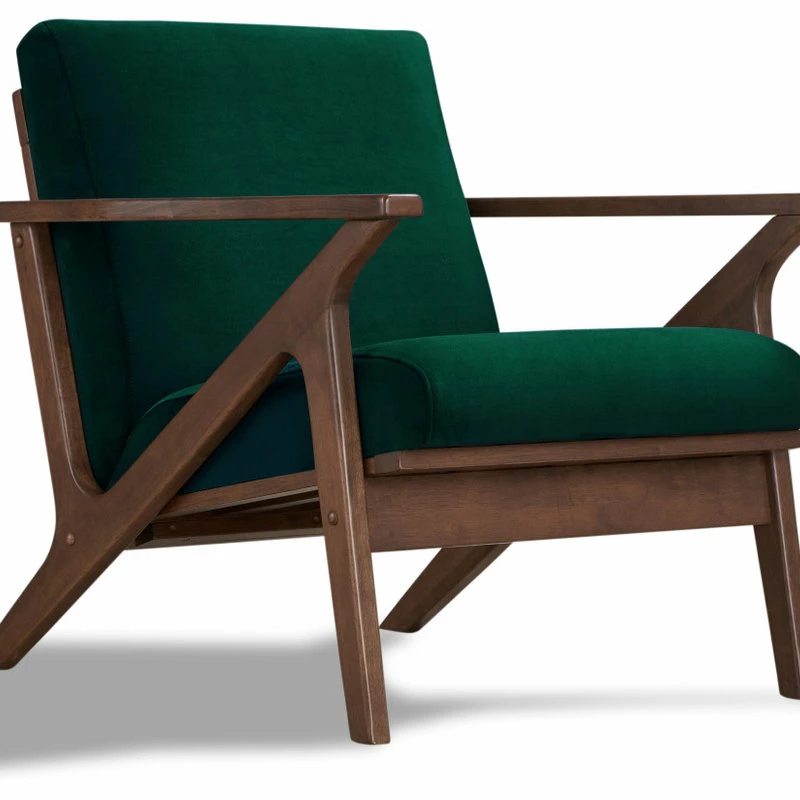 Omax Decor Zola Lounge Chair, Green Velvet/Walnut 4 Omax Decor Zola Lounge Chair, Green Velvet/Walnut - Image 2