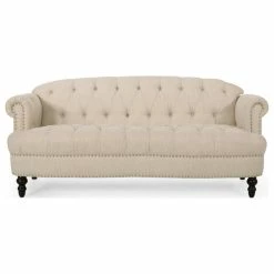 GDFStudio Jaziel Deep Tufted Sofa With Nailhead Trim, Beige/Dark Brown -GDF sofa Shop 13c1d1c80f906692 8952 w800 h800 b1 p0