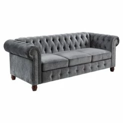 Domain Industries Inc. Lexicon Welwyn Velvet Chesterfield Sofa In Dark Gray