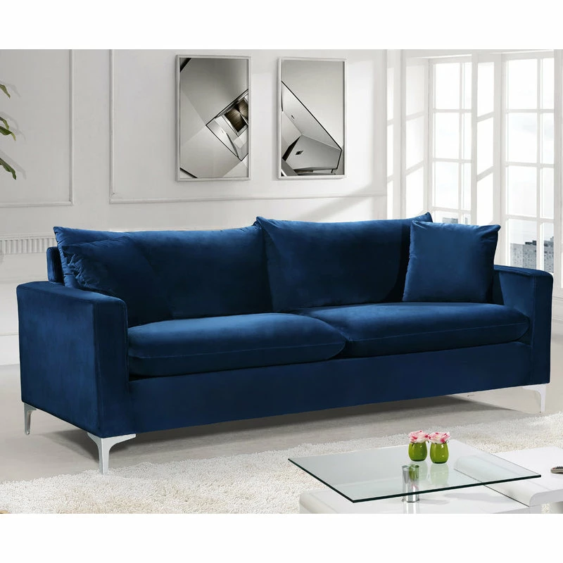 Meridian Furniture Naomi Velvet Sofa, Gold And Chrome Leg Set, Navy 6 Meridian Furniture Naomi Velvet Sofa, Gold And Chrome Leg Set, Navy - Image 4