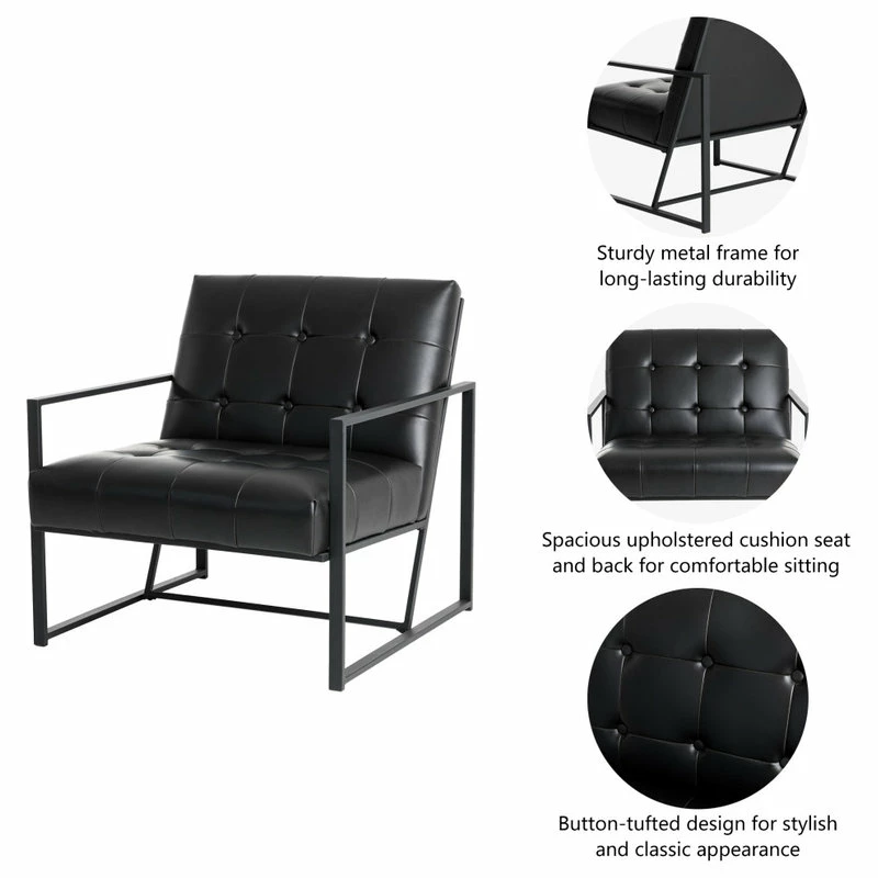 Glitzhome 29.25"H PU Leather Tufted Accent Chair, Black 9 Glitzhome 29.25"H PU Leather Tufted Accent Chair, Black - Image 7
