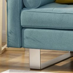 GDFStudio GDF Studio Phelps Modern Fabric Chaise Loveseat, Blue/Silver -GDF sofa Shop 1541387701bae97a 1244 w800 h800 b0 p0