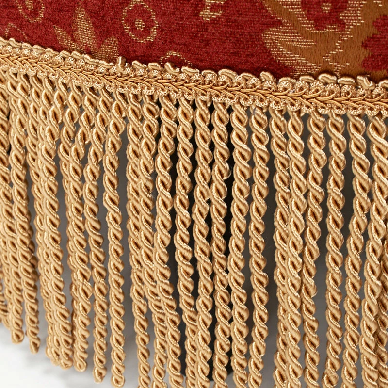 Jennifer Taylor Home Yolanda Tufted Round Ottoman With Bullion Trim, Red Gold Jacquard 7 Jennifer Taylor Home Yolanda Tufted Round Ottoman With Bullion Trim, Red Gold Jacquard - Image 5