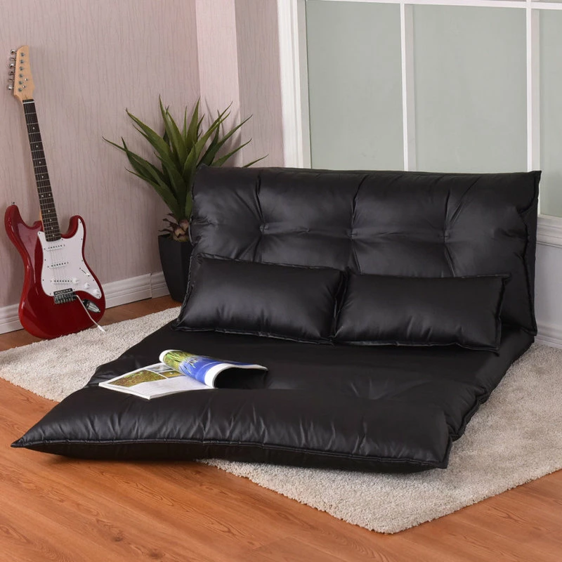 Costway PU Leather Foldable Modern Floor Sofa Bed Video Gaming 2 Pillows Black 4 Costway PU Leather Foldable Modern Floor Sofa Bed Video Gaming 2 Pillows Black - Image 2