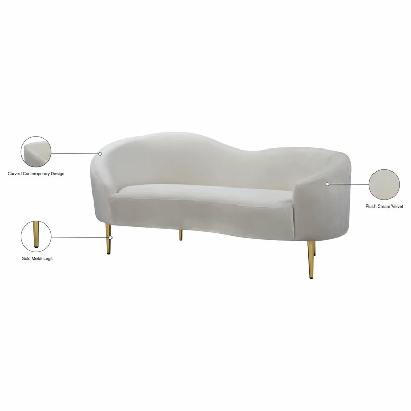Meridian Furniture Ritz Velvet Loveseat, Cream 10 Meridian Furniture Ritz Velvet Loveseat, Cream - Image 8